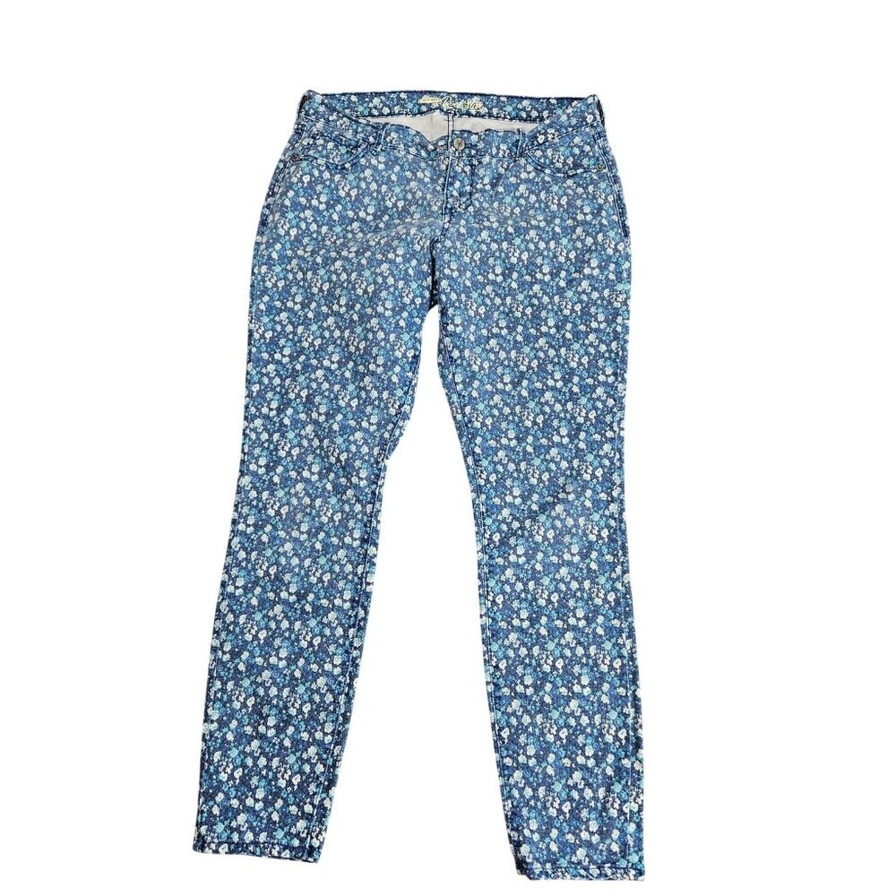Old Navy Rockstar Skinny Jeans Womens 14 Blue Floral Mid Rise Stretch Denim